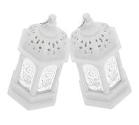 2 pièces Lanterne à Bougie LED Marocaine 7x7x13cm Blanche pour Ramadan | Plastique PP, Anneau Suspendre, Base Stable, Ambiance sans Flamme, Adaptée aux Bougies LED ou Chauffe-Plats