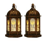 2 pièces Lanterne du Ramadan, falot Scintillante sans Flamme, Ramadan Lampe décorative Musulman à LED pour Chambre à Coucher, Balcon, Jardin, Décoration de Fête