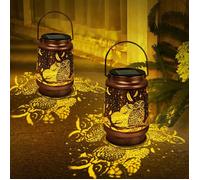 2 Pièces Lanterne Solaire Exterieur,Lampe Solaire Exterieur Jardin en Métal avec Motif de Hibou Découpé,Lanterne Solaire Decorative