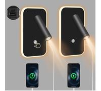 2 pièces Liseuse Applique Murale LED avec Port usb et Type C,avec Port de Charge USB et Type-c, Lumières Murale Gradation en Continu