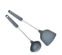 2 Pièces Lot Spatule et Louche en Silicone Manche Acier Inoxydable | Ustensiles Antiadhésifs, Protège les Revêtements, Trou Suspendre, pour Cuisson Quotidienne et Service