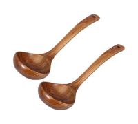 2 Pièces Louche à Soupe à Long Manche, Style Japonerie Élégant | Surface Polie et Lisse, Poignée Courbée Crochet, Rangement Suspendu, pour Miso, Hot Pot et Ustensiles Antiadhésifs
