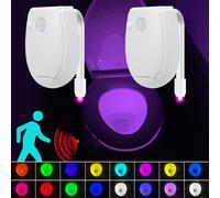 2 pièces Lumière de toilette LED RGB avec capteur de mouvement PIR, lumière de nuit, plusieurs couleurs clignotantes 16 couleurs, alimentée par batterie, rétroéclairage de couvercle de toilette suspen