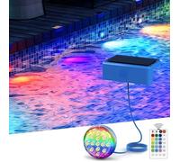 2 Pièces Lumière LED Submersible, Énergie Solaire LED Piscine Sous l'eau IP68 Étanche 16 RGB Couleurs, Pour Jardin, Piscine,Aquarium