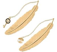 2 Pièces Marque-Page Plume En Métal, Marque-Pages Vintage Créatif, Signet En Métal Idéal Pour Amis, Enfants, Cadeaux D'anniversaire Et De Fin D'études (Clé+Perle)