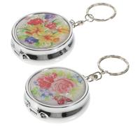 2 Pièces Mini Cendrier de Poche en Alliage D’Aluminium avec Couvercle | Chaînette Pratique, Bouton Poussoir, Finition Argentée Polie, Motifs Variés, Transport Suspendu, pour Style Aléatoire