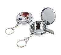 2 Pièces Mini Cendrier Portable en Alliage Aluminium avec Couvercle et | Finition Argentée Polie, Bouton Poussoir, Crochet Pratique pour Transporter les Cendres en Voiture ou Dehors Style Aléatoire