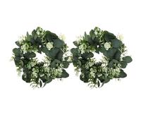 2 Pièces Mini Couronne de Bougies Vertes en Eucalyptus Artificiel | Anneau Porte-bougie Pilier, Feuilles PE et Fleurs Soie, Décor Minimaliste, Usage Quotidien et Mariage