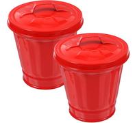 2 Pièces Mini Poubelle de Bureau en Fer Galvanisé Rouge pour Table | Seau Compact Décoratif, Structure Robuste et Simple, Usage sur Comptoir, Salon, Chambre, Salle de Bains