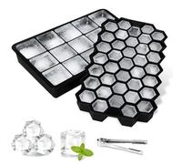 2 Pièces Moule à Glaçons, Bac à Glaçons en Silicone avec Couvercle, Grand Bac a Glacon pour Whisky, Cocktails, Bière, Vin, Boissons Réfrigérées, Sans BPA, Empilable Reutilisable