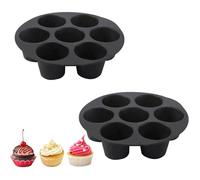 2 Pièces Moule à Muffin, Moule Muffin Air Fryer, Moule Muffins Silicone pour 7 Muffins, Plaque Anti-adhésif, Moules à Cupcakes
