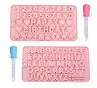 2 Pièces Moule Lettre et Chiffre en Silicone avec 2 Pipettes, Moule Number Cake pour Chocolat, Desserts, Décoration de Gâteaux, Anniversaire, Savon et Résine