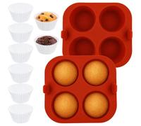 2 Pièces Moule Muffin Air Fryer, Moule à Muffin, Moule Silicone Muffin, Moule Muffins Silicone pour Air Fryer pour 4 Muffins et Gâteaux, pour Gâteaux, Muffin Tasses, Dessert, Pâtisseries, 7 Pouces