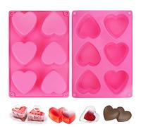 2 Pièces Moule Silicone Coeur Antiadhésif - 6 Cavités pour Gâteaux, Gelée, Muffins, Petits Gâteaux - Rose