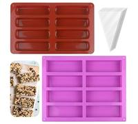 2 Pièces Moules en Silicone pour Barres, 8 Cavités Rectangulaire, Moule Financier avec 50 Poches à Pâtisserie pour Chocolat Pain Muffin Brownie Gâteau au Fromage