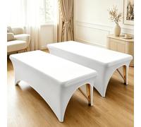 2 Pièces Nappe De Table, Housse Table De Massage Lavable Couverture De Table Housse Mange Stretch Nappe Housse De Table Nappe Bar Table Couverture, Pour Spa, Massage, Salon Beauté(183*74*75cm, Blanc)