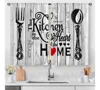2 Pièces Nouveaux Rideaux De Fenêtre De Cuisine Minimalistes À Couteau Et Fourchette Avec Texte - Ensemble De Traitement De Fenêtre Florale De Style Bohémien Court Avec Volant Et Rideau De Café - Desi