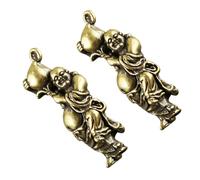 2 Pièces Ornement Bouddha Maitreya en Laiton Antique | Petit Pendentif Décoratif, Style Créatif Chic, pour Hommes et Femmes, Finition Or, Accessoire Présent
