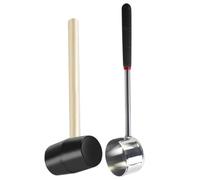 2 Pièces Ouvre Noix de Coco en Acier Inoxydable, Kit Pratique | Marteau en Caoutchouc à Manche Bois, Trou Rond, pour Ouverture de Coque, Ustensile la Cuisine Inox