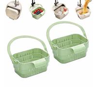 2 pièces Panier de vidange d'évier Suspendu Pliable pour Bain et Cuisine,passoire Alimentaire,Organisateur Grille Evier,Panier Crépine D'évier multifonct pour Fruits Légumes Déchets Restes，Vert