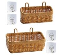 2 Pièces Paniers Pour Étagères, Paniers De Bain Suspendus, Panier De Rangement, Panier Suspendu Vintage, Plateaux De Salle De Bain, Boîte De Rangement Décorative, Pour La Maison Et La Cuisine, Brun