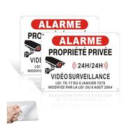 2 pièces Panneau Alarme Aluminium,20 x 15cm pancarte video surveillance avec adhésif autocollant,panneau camera surveillance propriété privée 24H/24H Pour maison, magasin, usage intérieur/extérieur