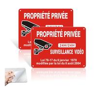 2 Pièces Panneau Camera Surveillance Autocollant, Pancarte Propriété Privée Vidéo Surveillance Exterieur, 20 x 15cm Aluminium réfléchissant,Étanche & installation facile