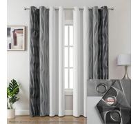 2 pièces Panneaux de rideaux occultants, design imprimé 3D moderne à lignes, noir et blanc gris, convient pour le salon, la chambre à coucher, la salle à manger, décoration de la maison, décoration de