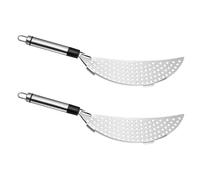 2 Pièces Passoire à Pot en Croissant avec Poignée Confortable | Surface Lisse, Finition Miroir, Mailles Régulières, pour Pâtes et Légumes, Usage Friture et Raviolis
