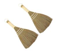 2 Pièces Petit Balai à Poussière de Bureau en Paille Naturelle | Brosse de Nettoyage de Bureau, Mini Balais pour Claviers et Rebords, Manche Court Ergonomique