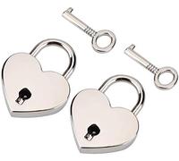 2 pièces Petit cadenas en métal en forme de coeur Mini verrou d'amour Cadenas Coeur avec clé pour boîte à bijoux boîte de rangement journal livre bagages argent