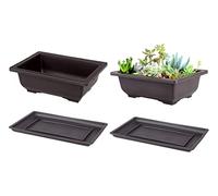 2 pièces Petit Plastique Rectangulaire Bonsai Training Pot avec Plateau en Plastique, Noir Rectangle Container Pot De Fleurs pour Bureau,Jardin, Cour, Chambre, Balcon, 16.5x12x6cm