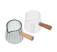 2 Pièces Pichet à Mousser le Lait en Verre avec Anse en Bois | Verre Mesureur Compact, Prise Confortable, Facile à Nettoyer, Usage Maison et Bureau, pour Amateurs de Café