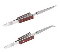 2 pièces pince à épiler fixe bijoux à souder pointe droite incurvée outil de bricolage poignée en bois pince de précision antidérapante résistante à la chaleur pour le soudage