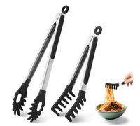 2 Pièces Pince à Spaghetti, 22,9 & 30,5 cm Pince Cuisine Pince de Cuisine | Pince Barbecue Pinces à Pâtes en Silicone avec Dents, Pour Cuisine, Spaghetti et Nouilles, Salade, Barbecue (Noir)