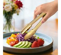 2 pièces Pinces à aliments dorées, pinces de cuisine en acier inoxydable avec bord festonné, pinces à aliments polyvalentes pour la cuisson, le grillage, le buffet, la salade, la pâtisserie, idéales p