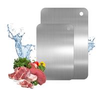 2 Pièces Planche à Découper en Titane 30x19.5cm, 23.5x14.5cm | Alimentaire Planche a Decouper Inox des Deux Côtés, Antibactérienne Titanium Cutting Board pour Viande Fruits Légumes
