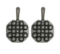 2 Pièces Plateau de Cuisson Takoyaki en Fer Noir, Anti-rouille | Maison et Restaurant, Chauffe Uniforme, Poignée Ergonomique, Accessoire Pratique pour Cuisson Régulière