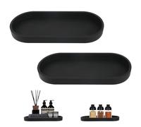 2 Pièces Plateaux de Salle de Bain Rectangulaire et Antidérapant Noir pour Vanité, Baignoire, évier de Cuisine (Ovale)