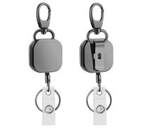 2 Pièces Porte-Badge Enrouleur Métallique, Porte-Clés Rétractable avec Câble Acier 68 cm, Crochet à Ressort, Clip Ceinture, Porte Clef Enrouleur pour Clés et Cartes