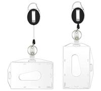 2 Pièces Porte-Badge Transparent avec Porte Badge Enrouleur pour Carte de Visite,Rigide,Carte Bus,Porte-Cartes d'Identité,Porte-clés Retractable
