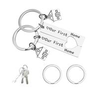 2 Pièces Porte Clef Maison, Portes Clés pour Nouvelle Maison Nouveau Portes Clés Maisons Porte Clé Personnalisés Inoxydable Pour Première Maisons Cadeaux Couple Anniversaire pour Homme et Femme