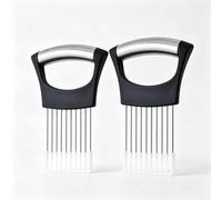 2 Pièces Porte Oignon Inoxydable avec Manche Tubulaire Noir, Tranche Oignon Manuel pour Coupe Régulière, Coupe Legumes Multifonctions et Mini Hachoir Manuel pour Tomate, Citron, Viande et Pomme de Ter