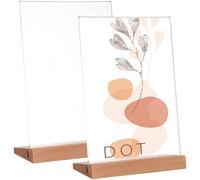 2 Pièces Porte-panneau de Mariage, Présentoir de Table | Base en Bois, Panneau Acrylique Transparent, Format Incliné, Insertion Facile des Brochures et Menus
