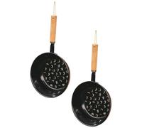2 Pièces Pot à Charbon de Camping Compact en Fer et Bois, Noir | Drainage des Cendres, Poignée Antidérapante, Aération Large, pour Cuisson Extérieure et Grillades