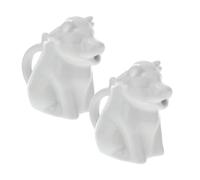 2 Pièces Pot à Crème en Céramique Animal Poignée, Blanc | Design Vache Adorable, Surface Lisse et Brillante, Format Compact pour Lait, Sirop, Petit-déjeuner ou Restaurant