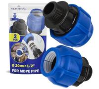 2 Pièces Raccord Manchon Ø 20 mm x 1/2″ à Filetage Mâle en Polypropylène PP pour Connexion de Tuyau Polyethylene PE - MONTERAL
