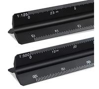 2 Pièces Règle échelle 30cm, Noir règle triangulaire en métal, Règle d'architecte triangulaire, pour architectes 1:125, 1:100, 1:200, 1:250, 1:300, 1:400, 1:500 (2 Ratios)