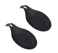 2 Pièces Repose-cuillère en Silicone Noir pour Cuillères et Louches, la | Large Zone D'appui, Trou Suspendre Intégré, Rangement Compact, pour Comptoirs et Tables en Restaurant