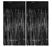 2 Pièces Rideau Paillette Anniversair Noir Brillant Frange, 1M*2M Fond Photobooth Accessoire, Rideaux Fil Métallique pour Noel Anniversaire EVJF Mariage Disco Fête Party Decorations